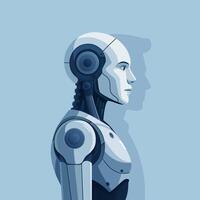 Difference between AI robot and human. Machine vs. human. Mind copying technology concept. vector