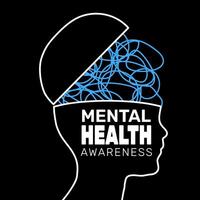 Mental Health awareness background with simple head shape with scribbled lines for brain vector