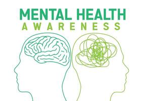 Background for mental health awareness with one standard brain and one scribbled brain vector