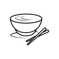 Bowl with chopsticks outline icon vector