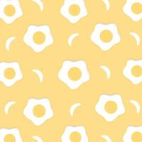 Fried Egg Pattern in Flat Cartoon Style on Yellow Background for Kitchen Wallpaper, Wrapping Paper, Fabric Print and Breakfast Themed Designs vector