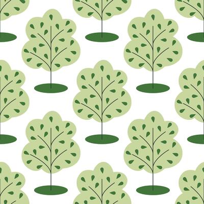 Green trees with young leaves seamless pattern