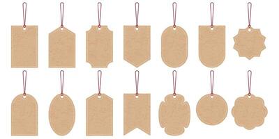 Set of cardboard tag labels on rope for hanging vector