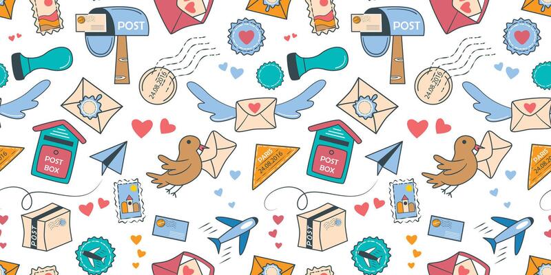 Post parcels and letters hand drawn seamless pattern