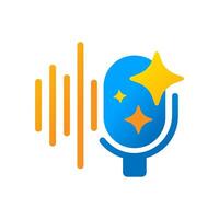 Voice clarity feature illustration with microphone, sound wave, and sparkle effects. Clean audio concept, noise reduction icon, podcast and recording studio design, sound enhancement technology vector