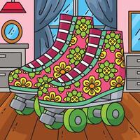 Roller Skates with Flower Prints Colored Cartoon vector