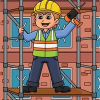 Construction Worker on a Scaffolding Colored vector