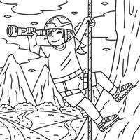 Bouldering Girl using Telescope Coloring Page vector