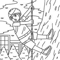 Bouldering Boy Looking Down from a Climb Coloring vector
