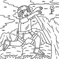 Bouldering Boy Hanging the Edge of Rock Coloring vector