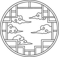Chinese Style Boarder Isolated Coloring Page vector