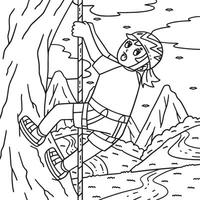 Bouldering Girl Looking Down from Climb Coloring vector