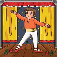 Ballet Danseur Making Step to Side Colored Cartoon vector
