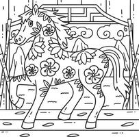 Year of the Horse 2026 with Patterns Coloring Page vector