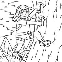Bouldering Girl Climbing using Claws Coloring Page vector