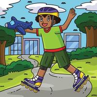Inline Skating Boy with Toy Colored Cartoon vector