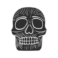 Skull With Intricate Line Patterns Silhouette Illustration. Symbolizing Mortality And Artistry In A Bold Design Isolated Illustration vector