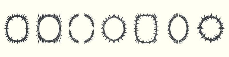 Spiky Oval Frame Designs Set. Edgy And Artistic Border Collection. Isolated Illustration vector