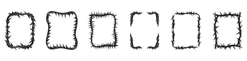 Thorny Frame Designs Set. Edgy And Artistic Border Collection. Isolated Illustration vector