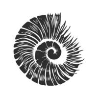 Ammonite Fossil Spiral Silhouette Illustration. Nautical And Geological Symbolism Isolated Illustration vector