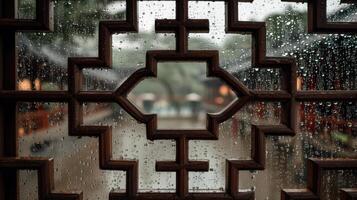 Hazy view outside the Chinese window photo