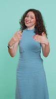 Woman showing inviting gesture with hands, ask to join, beckoning to coming, gesturing hello goodbye video