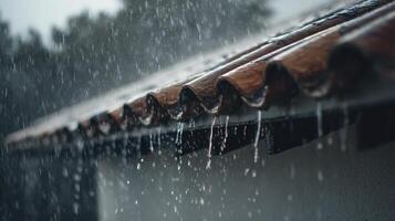 Chinese-style eaves in rain photo