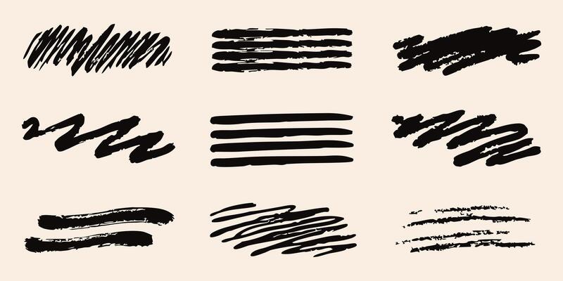 Abstract Brush Stroke Patterns Set. Artistic Expression And Creativity Collection. Isolated Illustration