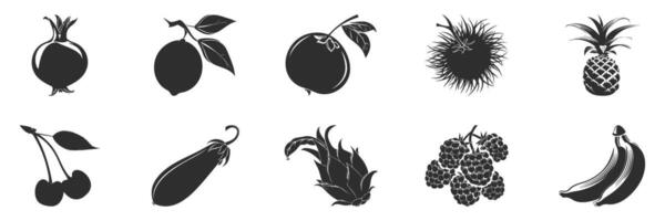 Fruit And Vegetable Silhouette Set. Diverse Produce Collection For Design And Decoration. Isolated Illustration Collection vector