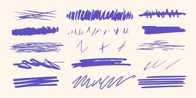 Abstract Purple Scribble And Doodle Set. Creative Design Elements Collection. Isolated Illustration vector
