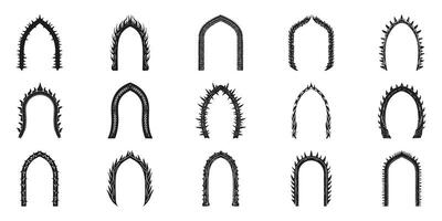 Gothic Archway Designs Set. Decorative Architectural Elements Collection. Isolated Illustration vector