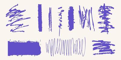 Abstract Purple Brush Strokes Set. Creative Artistic Design Elements Collection. Isolated Illustration vector