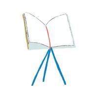 Open Book On Tripod Stand In Hand Drawn Doodle Style. Knowledge And Learning Support. Isolated Illustration vector