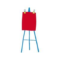 Easel With Red Paper And Clips In Hand Drawn Doodle Style. Creative Art Setup For Painting And Drawing. Isolated Illustration vector