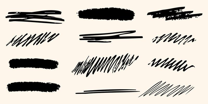 Abstract Black Brush Strokes Set. Artistic Expression And Creativity Collection. Isolated Illustration