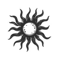 Sun With Wavy Rays Silhouette Illustration. Celestial Symbolism And Mystical Design Isolated Illustration vector