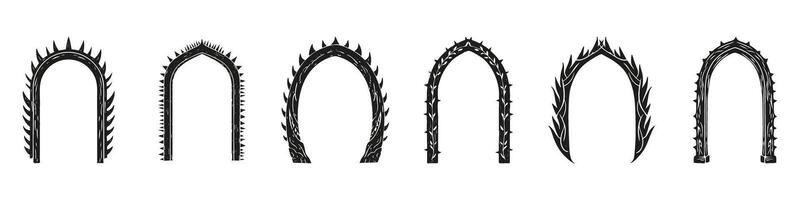 Gothic Archway Designs Set. Dark Fantasy And Medieval Architecture Collection. Isolated Illustration vector