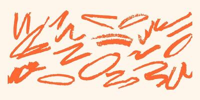 Abstract Orange Brush Strokes Set. Creative Expression And Design Elements Collection. Isolated Illustration vector