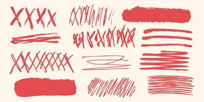 Red Brush Stroke And Scribble Elements Set. Creative Design And Artistic Expression Collection. Isolated Illustration vector