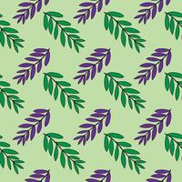 Seamless Green and Purple Leaf Pattern on Light Green Background Botanical Nature Design. vector