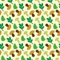 Mushroom and Leaf Seamless Pattern Nature Design . vector