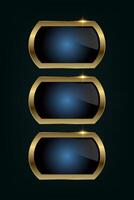 Group of three premium sleeks, rounded rectangle with a glossy black-blue center and golden border, radiating sophistication and exclusivity. and illustration vector