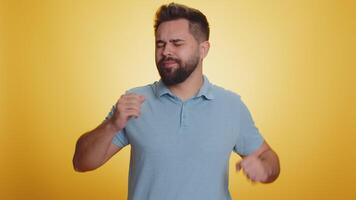 Young man yawning, sleepy inattentive feeling somnolent lazy bored gaping suffering lack of sleep video
