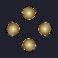 Four circle Luxury buttons on dark background used for web UI design, 4 circle dark premium High level buttons for Infographic process, illustration vector