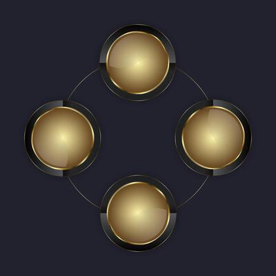 Four circle Luxury buttons on dark background used for web UI design, 4 circle dark premium High level buttons for Infographic process, illustration