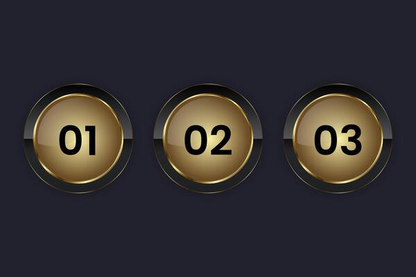 Three Luxury circle buttons on dark background used for web UI design, Set of three dark premium High level buttons for Infographic process, illustration