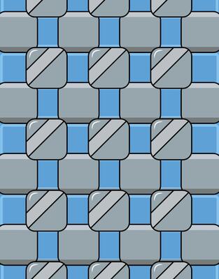 Isometric tile pattern with metallic and blue glossy blocks