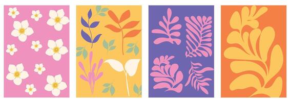 Colorful abstract floral compositions in flat style with bold shapes and modern decorative layout vector