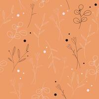 Seamless illustration white and dark flowers on a light background. Floral print on an orange background. Illustration for background, wallpaper, poster. Pattern in light colors vector