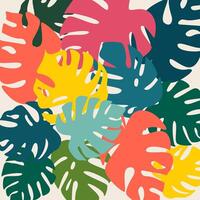 background image monstera leaves. Abstract image foliage, leaf pattern, color blots, spots on the picture. Hand drawn image for the picture, background. wallpapers. covers vector